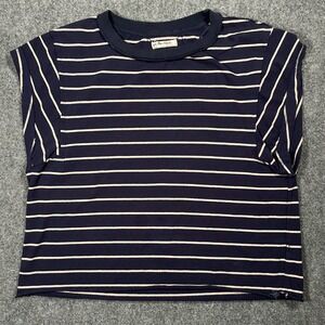 We The Free Cotton T‎ Shirt Striped Crop Top Raw Hem Tee Oversized Size Med Boxy